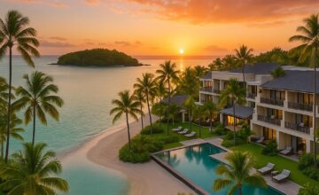 Shangri-La Le Touessrok lagoon view with sunset and beachfront