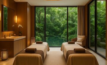 Spa relaxation area with garden view at Shangri-La Singapore