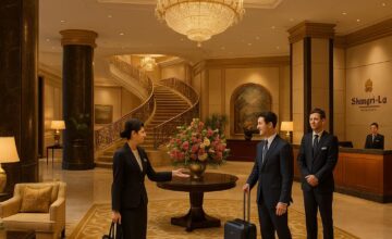 Shangri-La Sydney lobby with staff welcoming guests