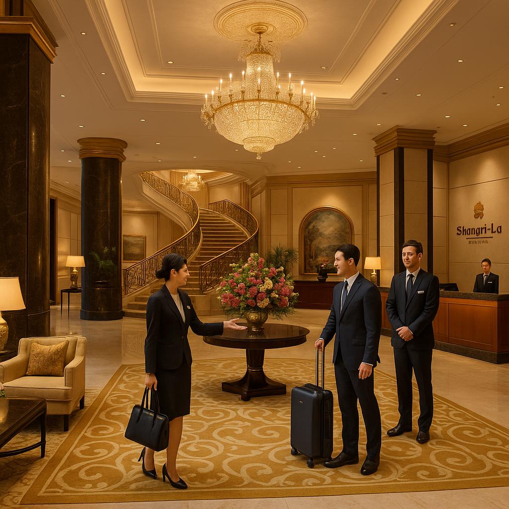 Shangri-La Sydney lobby with staff welcoming guests