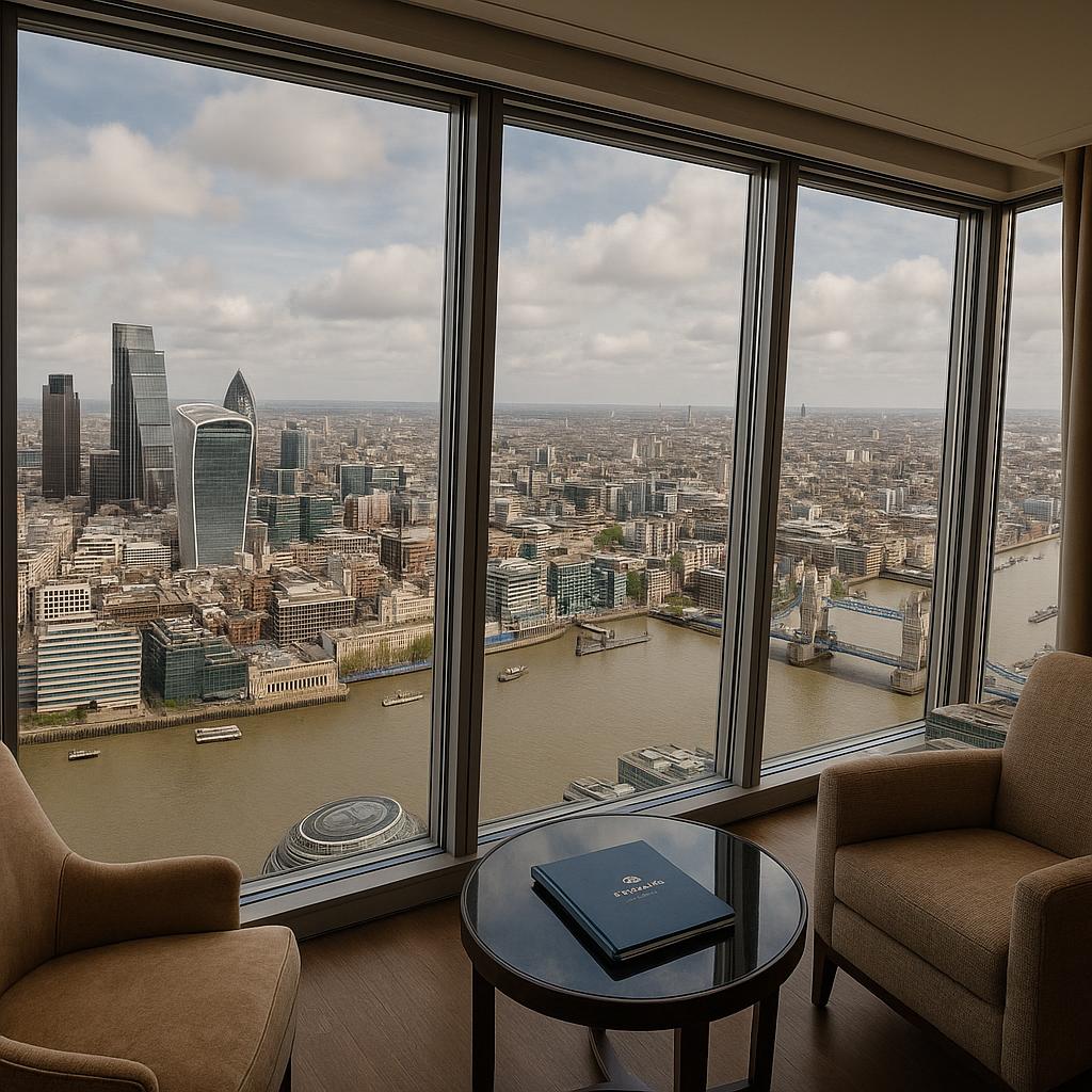 Panoramic view from Shangri-La The Shard hotel room overlooking London skyline