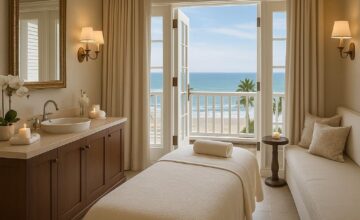 Spa treatment room with ocean view at Shutters on the Beach