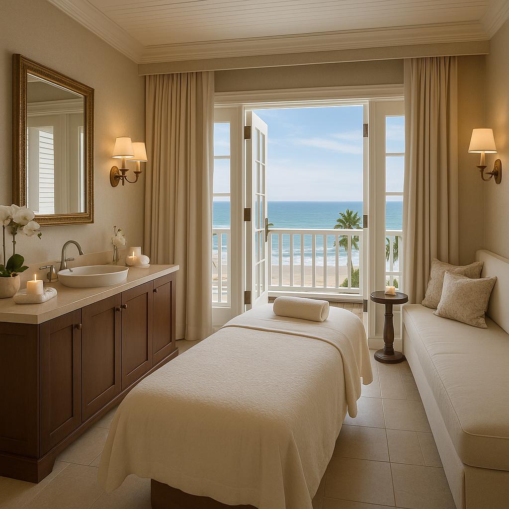 Spa treatment room with ocean view at Shutters on the Beach