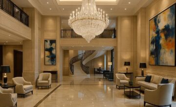 Signiel Seoul Grand Lobby with Chandelier and Marble Finish