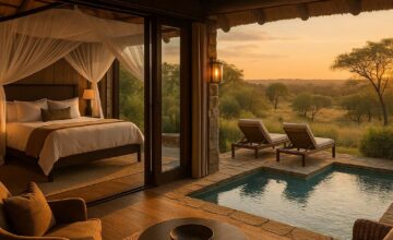Private pool suite overlooking the African bush at Singita Ebony Lodge