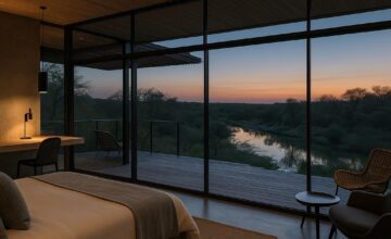 Singita Lebombo Lodge modern glass suite overlooking African bush