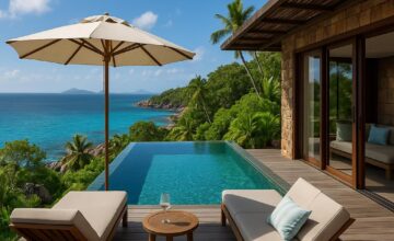 Private villa pool overlooking ocean at Six Senses Zil Pasyon