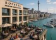 Sofitel Auckland Viaduct Harbour rooftop bar overlooking marina and city skyline