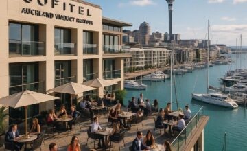 Sofitel Auckland Viaduct Harbour rooftop bar overlooking marina and city skyline