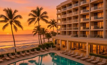 Sofitel Noosa Pacific Resort beachfront during sunset