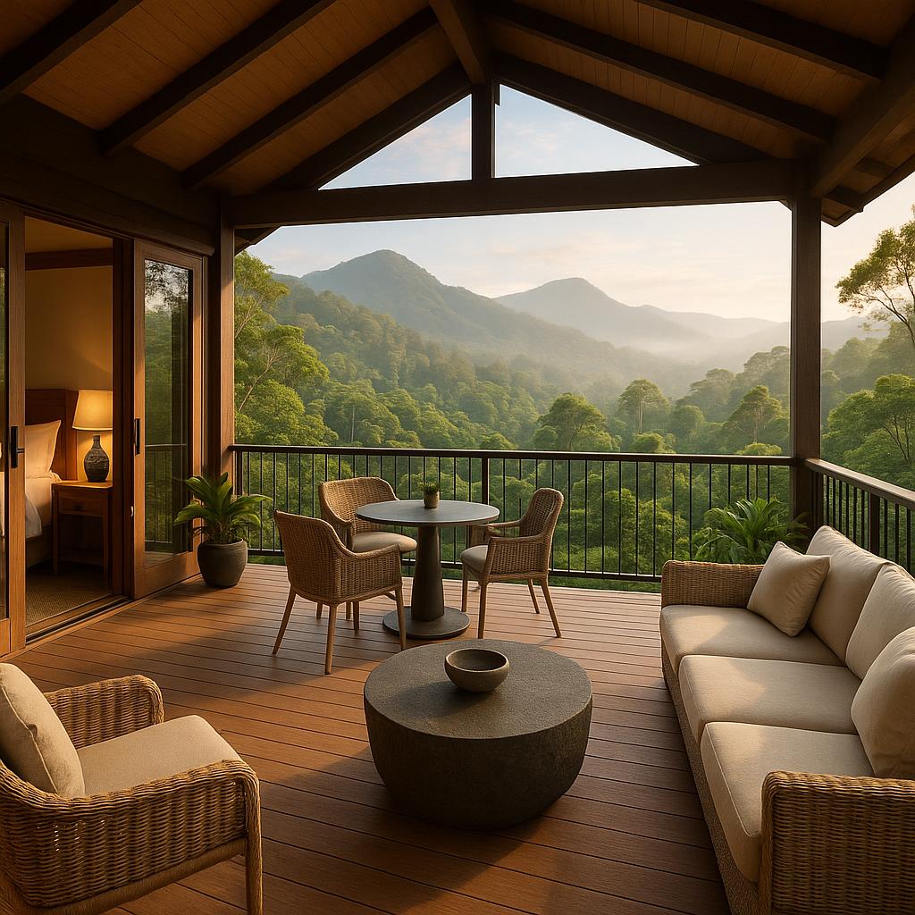 Spicers Peak Lodge terrace overlooking Queensland rainforest
