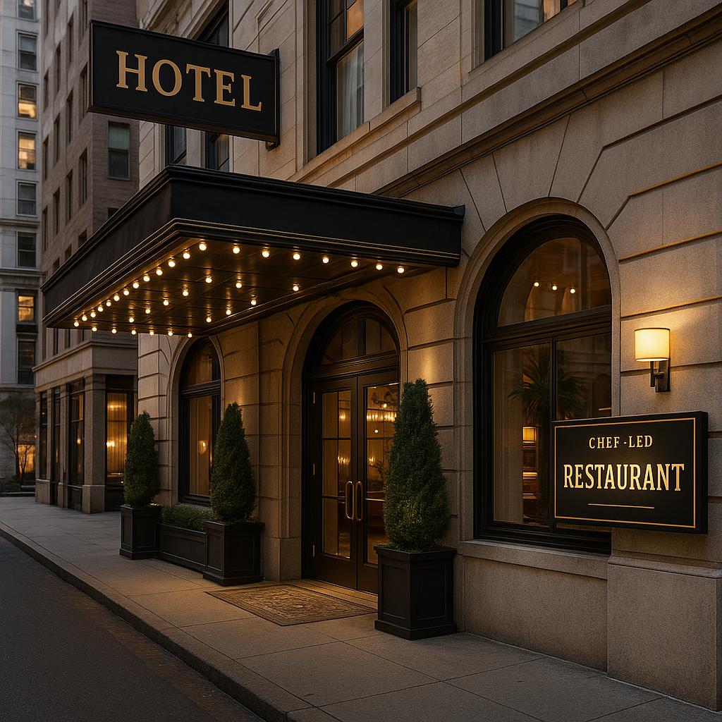 Taj Campton Place entrance with warm lighting and elegant design