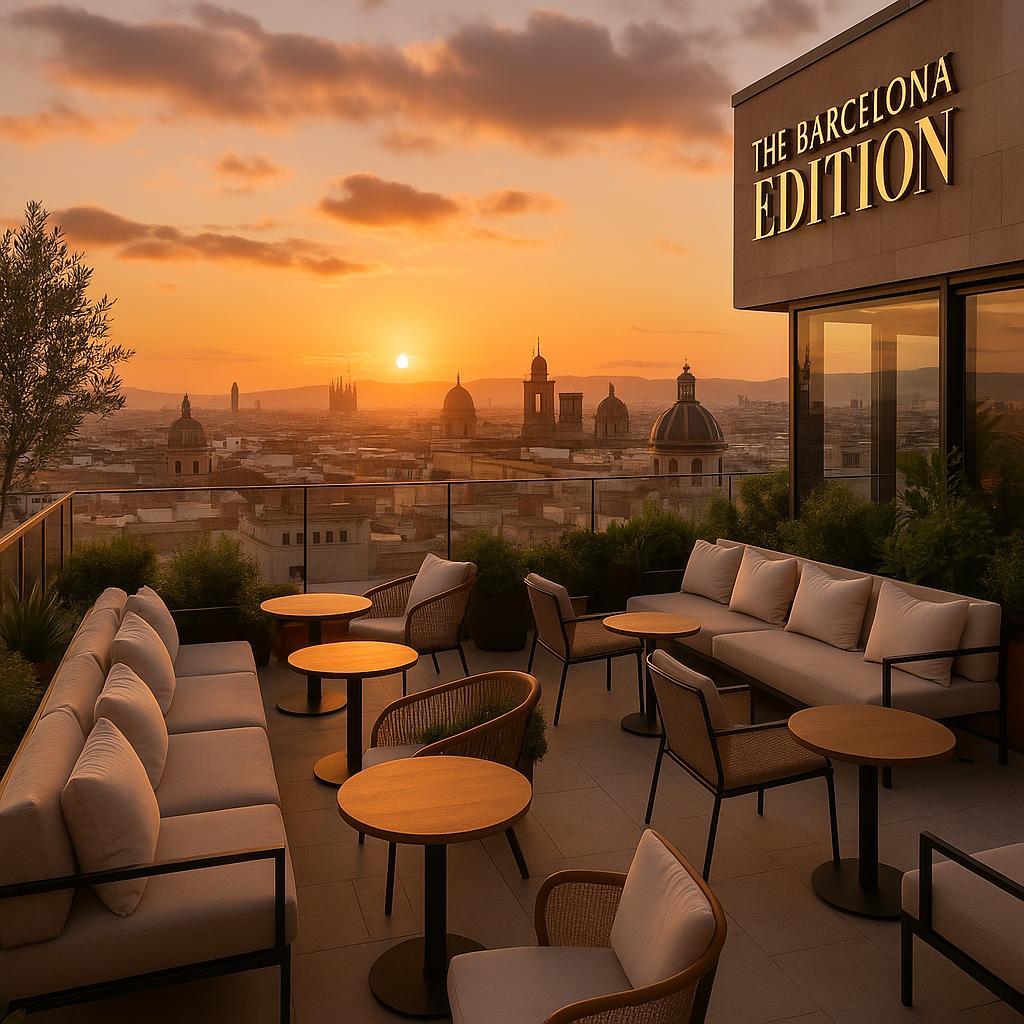 Barcelona EDITION rooftop terrace overlooking city skyline