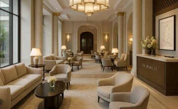 The Berkeley elegant hotel lobby with modern luxury design