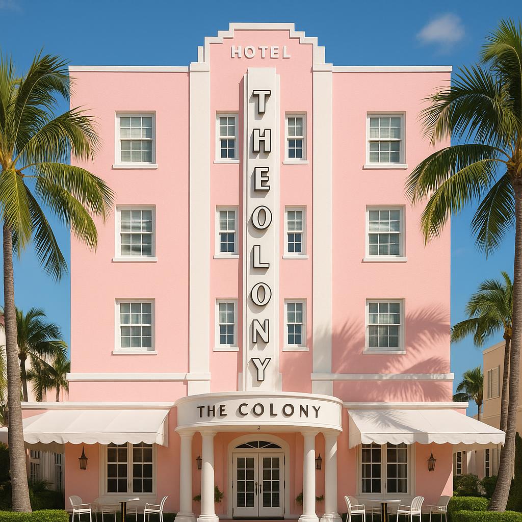 The Colony Hotel pink façade in Palm Beach