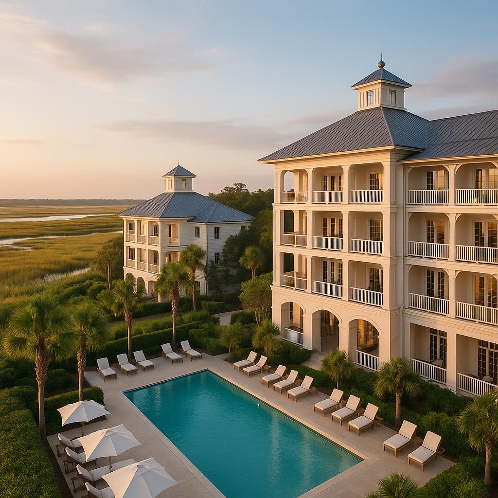 The Dunlin Resort overlooking coastal Lowcountry marshes with modern southern architecture