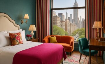 Designer hotel room at Fifth Avenue Hotel