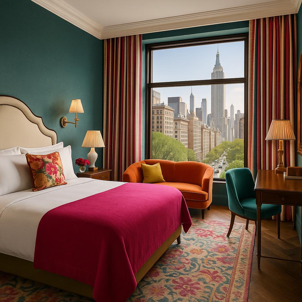 Designer hotel room at Fifth Avenue Hotel