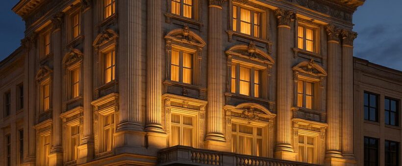 The Hermitage Hotel in Nashville exterior at dusk