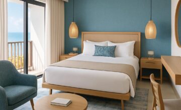 Designer room at The Inn Above Tide with coastal decor and contemporary style