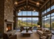 Elegant and photogenic lobby of The Lodge at Blue Sky with natural light and stone fireplace