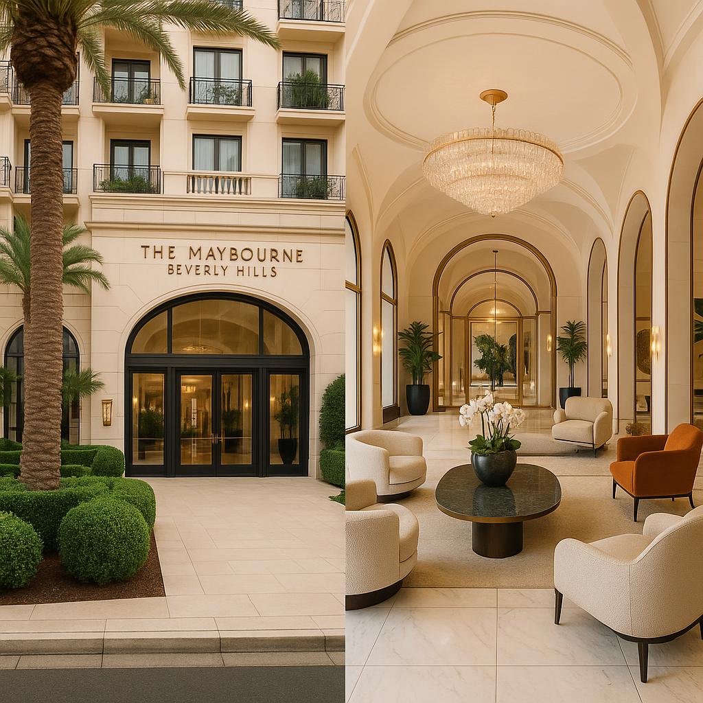 The Maybourne Beverly Hills elegant lobby and exterior