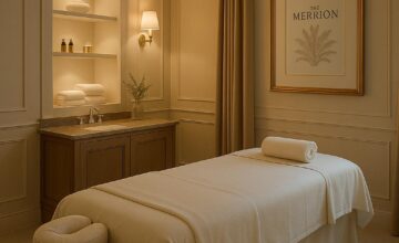 Spa treatment room with massage table