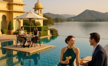 Poolside luxury and lake view at The Oberoi Udaivilas