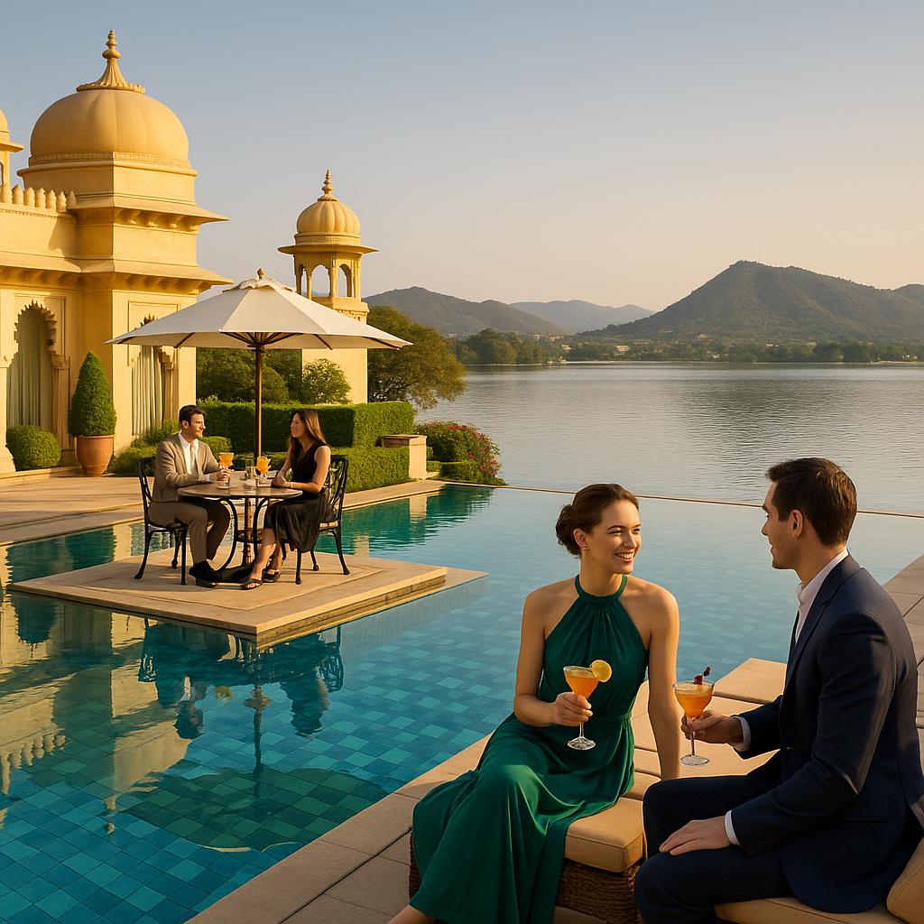 Poolside luxury and lake view at The Oberoi Udaivilas