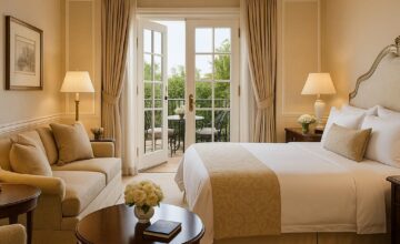 Elegant designer room with plush furnishings and ambient lighting