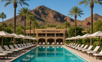 Phoenician resort pool with Camelback Mountain in the background
