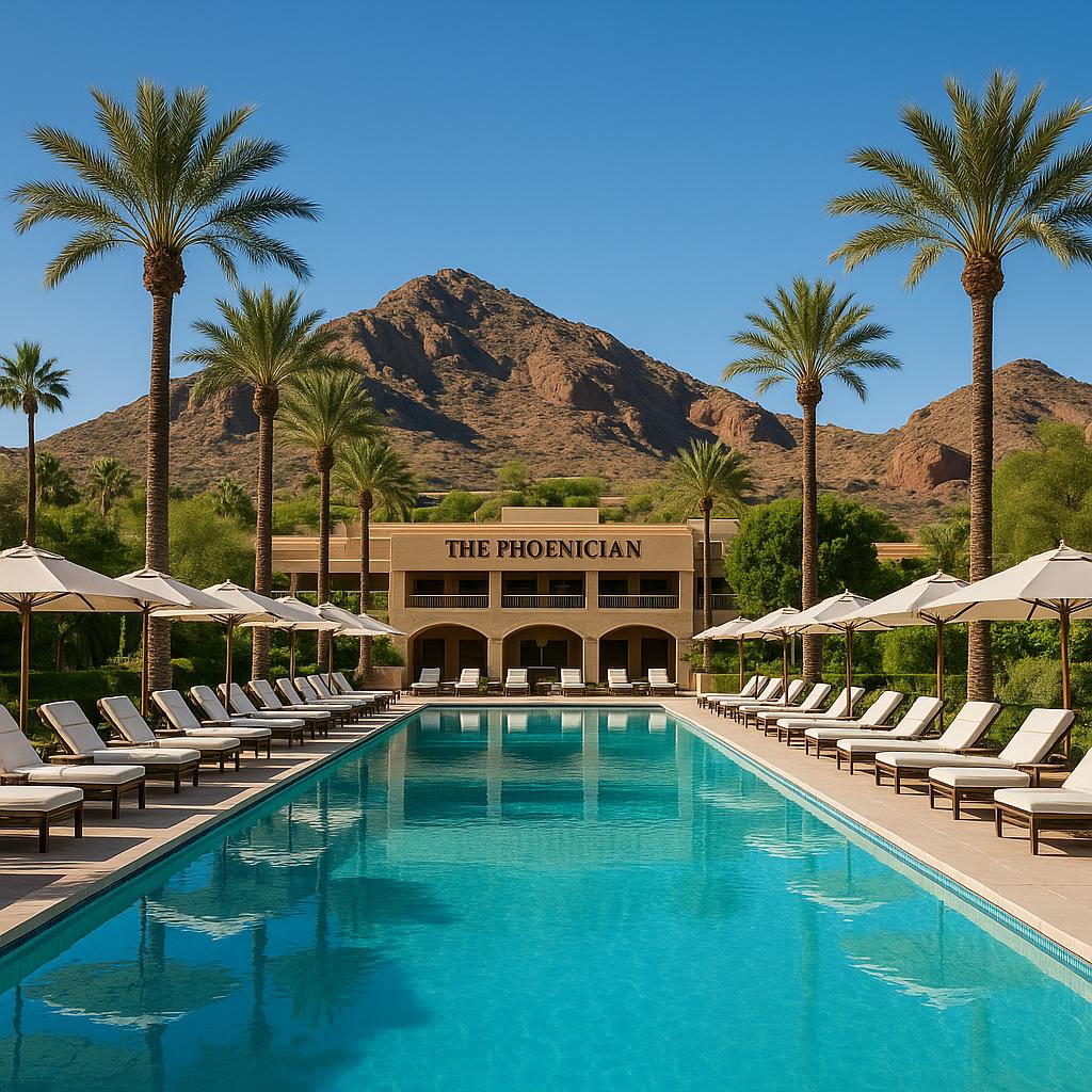Phoenician resort pool with Camelback Mountain in the background