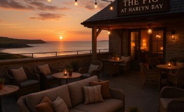 Rooftop views at The Pig at Harlyn Bay during sunset