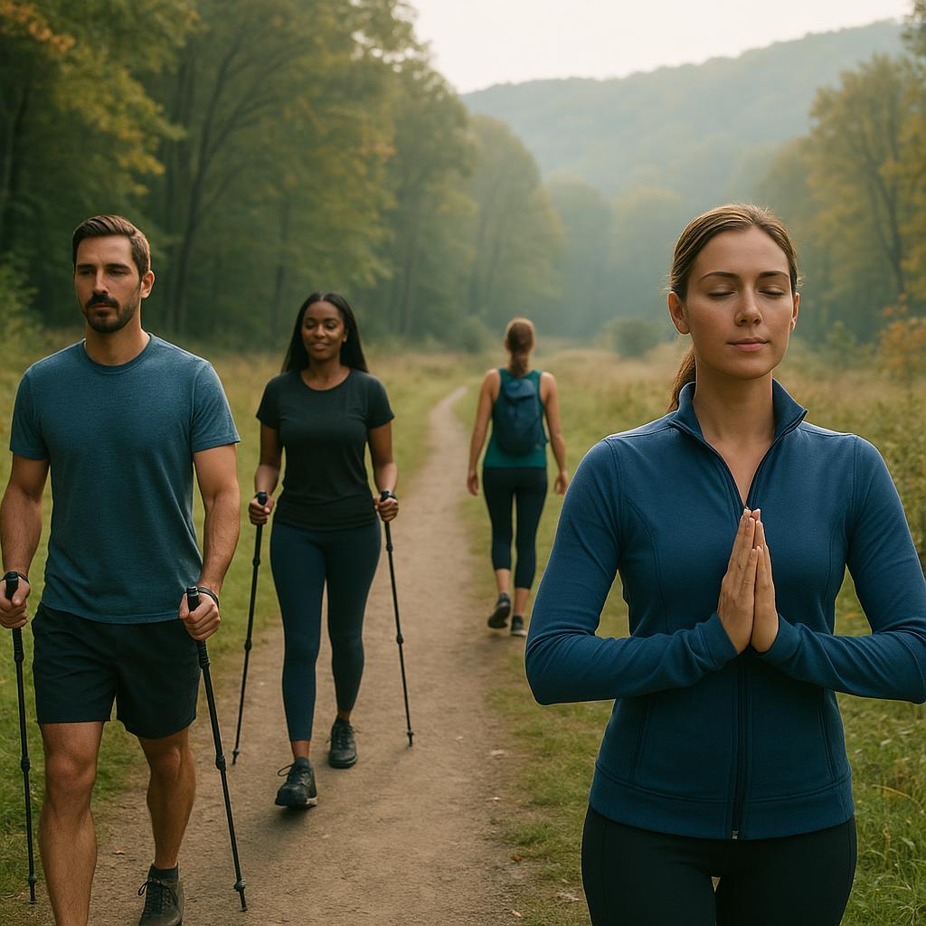 Guests hiking in scenic Hudson Valley during wellness retreat