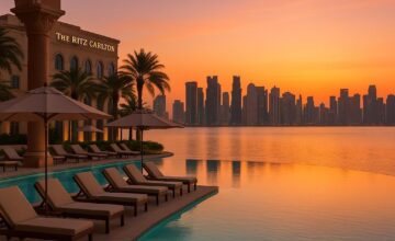 Ritz-Carlton Doha waterfront pool at sunset