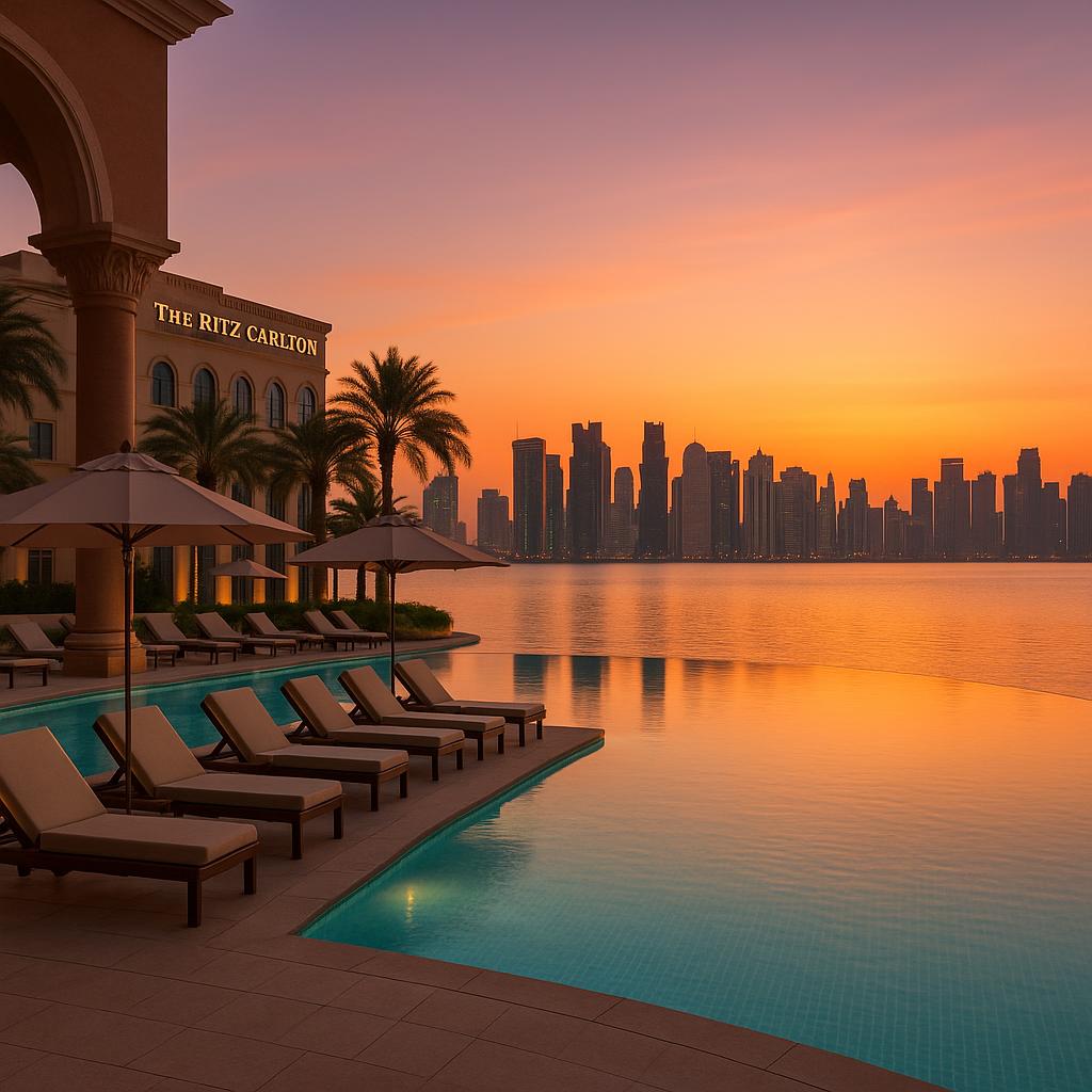 Ritz-Carlton Doha waterfront pool at sunset