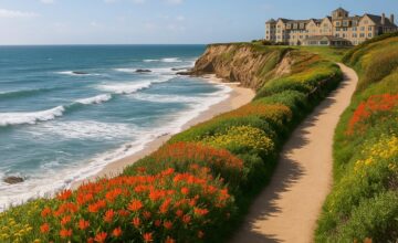 Cliff walk overlooking Pacific Ocean at The Ritz-Carlton Half Moon Bay