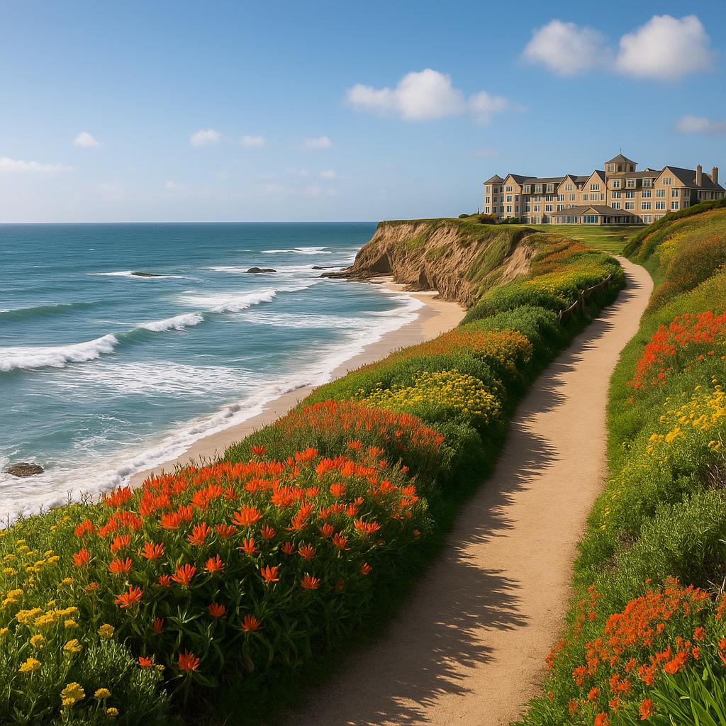 Cliff walk overlooking Pacific Ocean at The Ritz-Carlton Half Moon Bay
