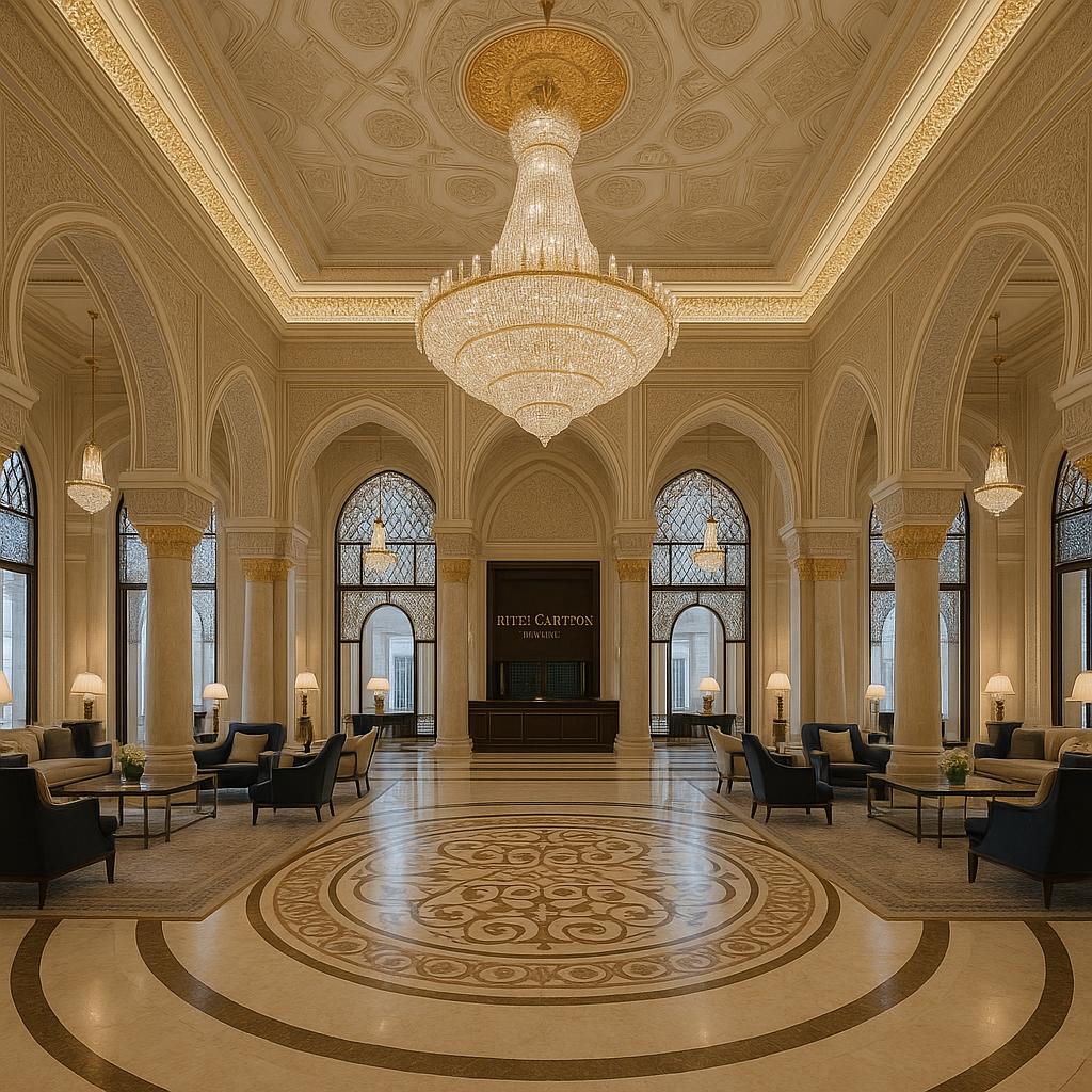 Luxurious lobby of The Ritz-Carlton Jeddah with arabesque decor