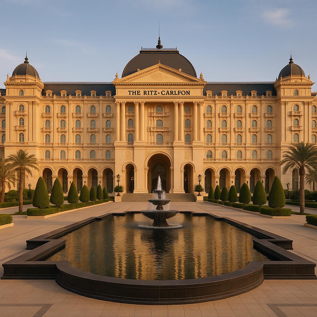 Ritz-Carlton Riyadh palace-style exterior with a grand fountain