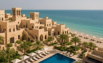 The Ritz-Carlton Sharq Village Doha exterior with Arabian Gulf beach