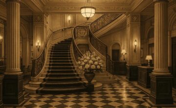 Historic lobby of The Savoy with grand staircase and Art Deco design