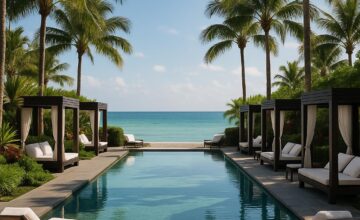 Serene oceanfront pool with elegant cabanas at The Setai Miami Beach