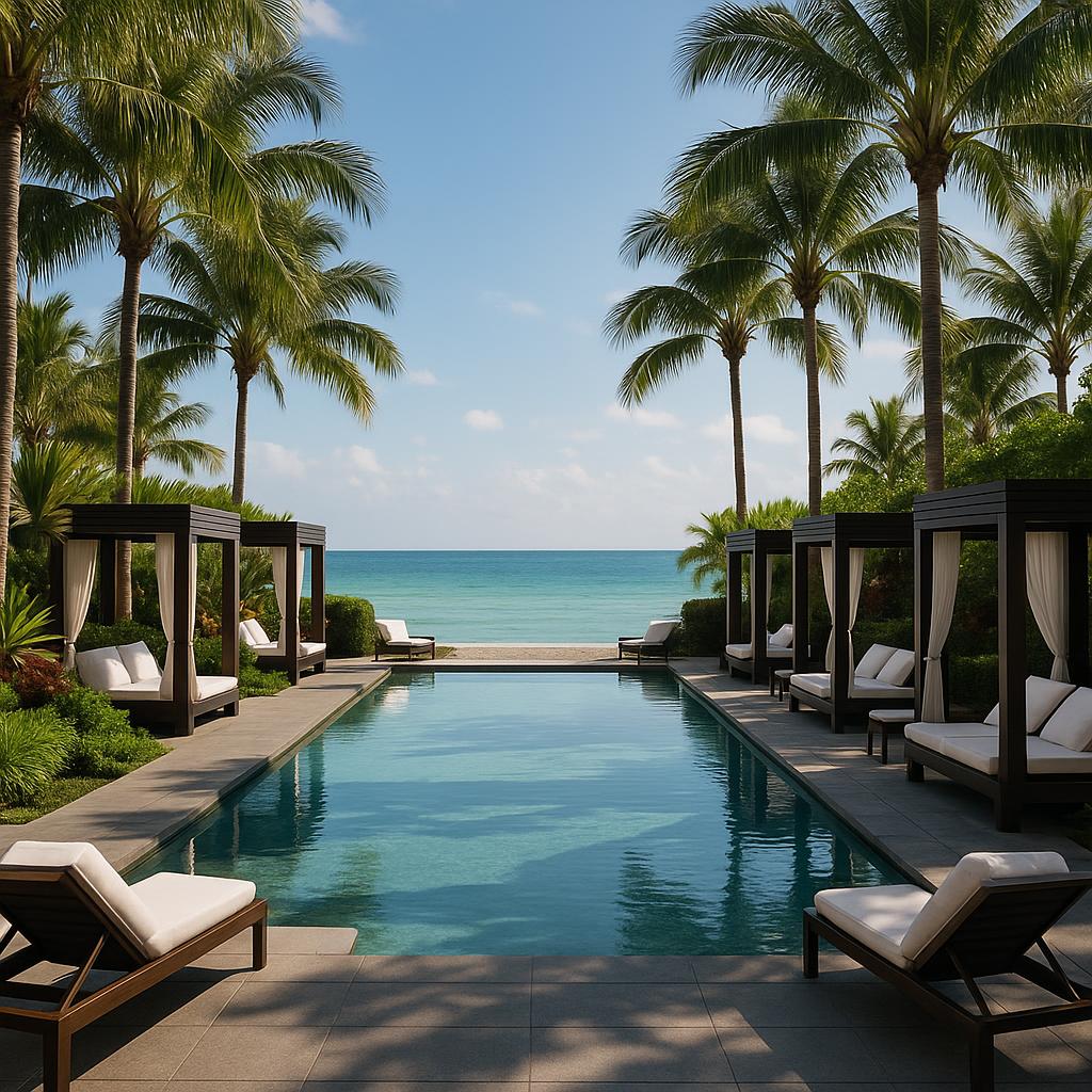 Serene oceanfront pool with elegant cabanas at The Setai Miami Beach