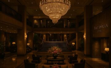 The Shilla Seoul grand lobby with chandelier and elegant design