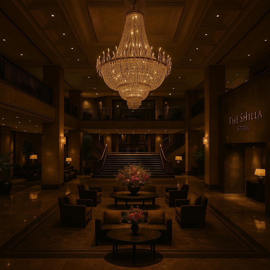 The Shilla Seoul grand lobby with chandelier and elegant design