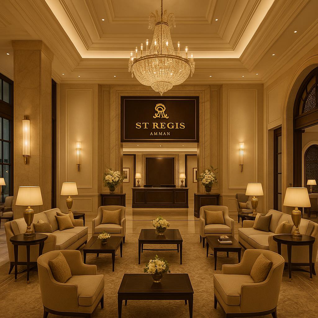 The St. Regis Amman elegant lobby with warm, refined lighting