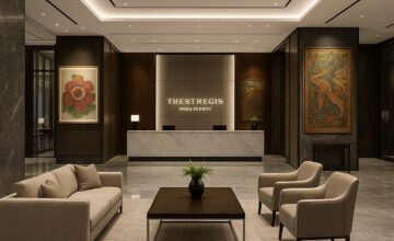 The St. Regis Kuala Lumpur modern lobby decorated with Malaysian art