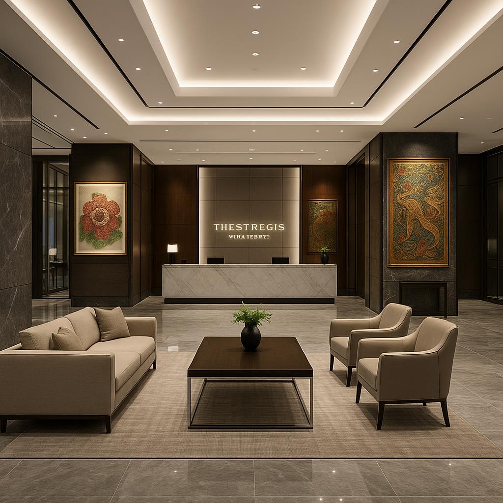 The St. Regis Kuala Lumpur modern lobby decorated with Malaysian art