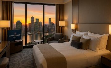 Luxurious hotel room with city view at The Star Grand Brisbane